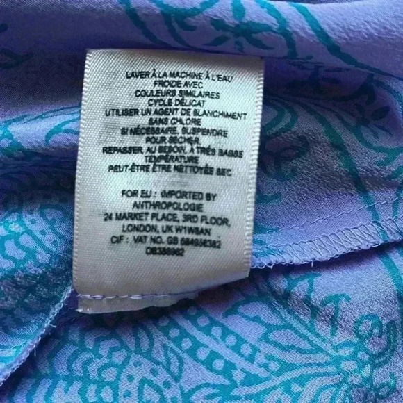 Anthropology 100% Silk Halter Tank Top Lavender Purple Teal Pattern Women Sz 10 - Picture 10 of 11
